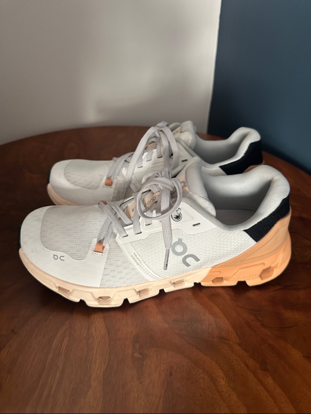On Cloud Running Shoes in White & Peach